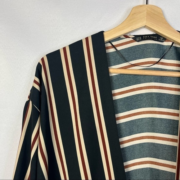 Zara Black & Red Stripe Wrap Around Tie Front Long Sleeve Blouse XS - Picture 4 of 6